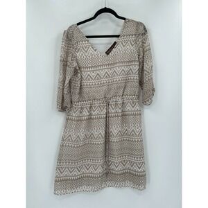 Speed Control New York Womens Size L Aztec V-Neck Dress‎ Beige